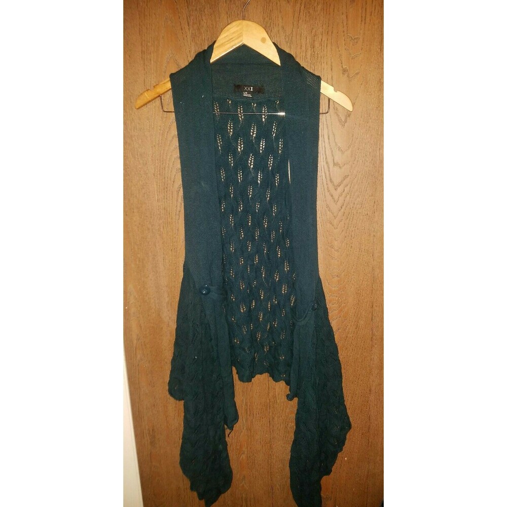 XXI Forever 21 Knit Crochet Vest Teal Size Large